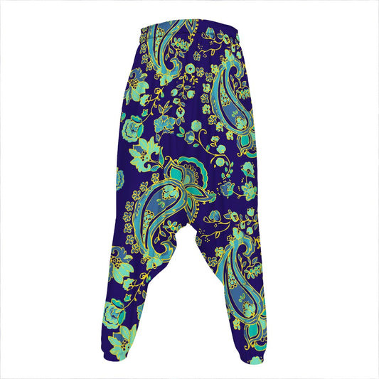 Blue Bohemian Paisley Pattern Print Hammer Pants