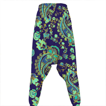 Blue Bohemian Paisley Pattern Print Hammer Pants