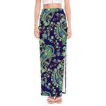 Blue Bohemian Paisley Pattern Print High Slit Maxi Skirt
