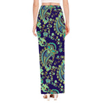 Blue Bohemian Paisley Pattern Print High Slit Maxi Skirt