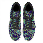 Blue Bohemian Paisley Pattern Print High Top Leather Sneakers