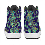 Blue Bohemian Paisley Pattern Print High Top Leather Sneakers