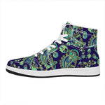 Blue Bohemian Paisley Pattern Print High Top Leather Sneakers