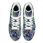 Blue Bohemian Paisley Pattern Print High Top Leather Sneakers