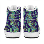 Blue Bohemian Paisley Pattern Print High Top Leather Sneakers