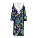 Blue Bohemian Paisley Pattern Print Hooded Bathrobe