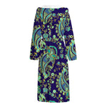 Blue Bohemian Paisley Pattern Print Hooded Bathrobe