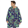 Blue Bohemian Paisley Pattern Print Hoodie Blanket