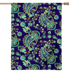 Blue Bohemian Paisley Pattern Print House Flag