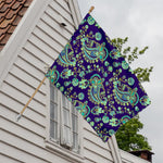 Blue Bohemian Paisley Pattern Print House Flag
