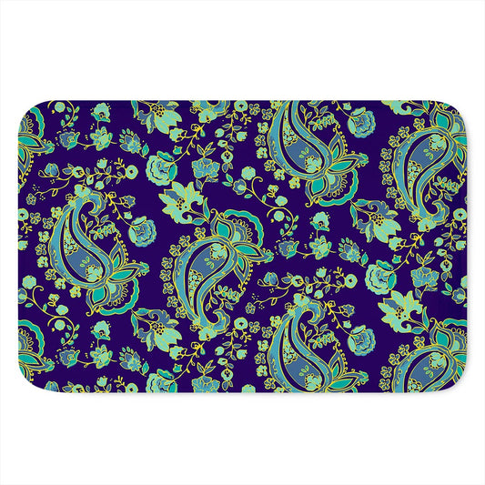 Blue Bohemian Paisley Pattern Print Indoor Door Mat