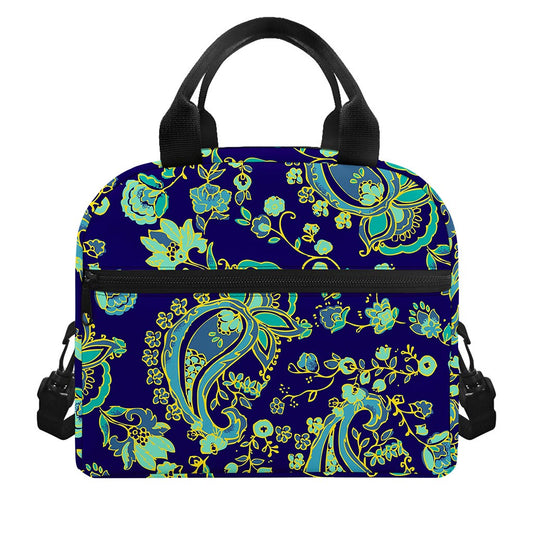 Blue Bohemian Paisley Pattern Print Insulated Lunch Bag