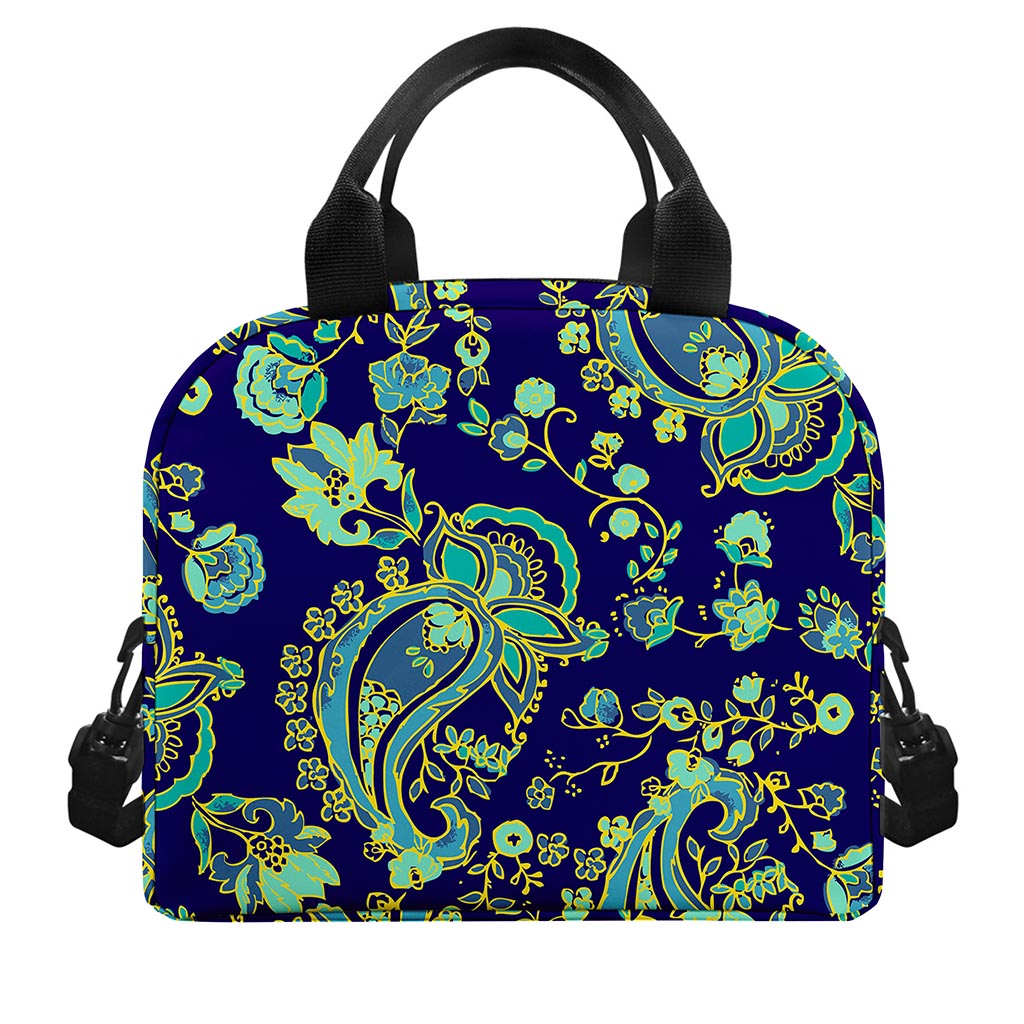 Blue Bohemian Paisley Pattern Print Insulated Lunch Bag