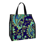 Blue Bohemian Paisley Pattern Print Insulated Lunch Tote