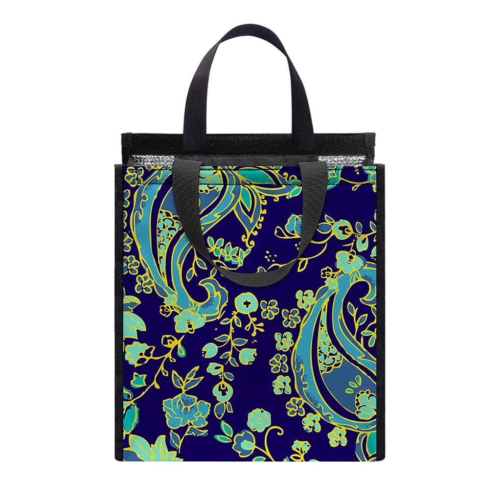 Blue Bohemian Paisley Pattern Print Insulated Lunch Tote