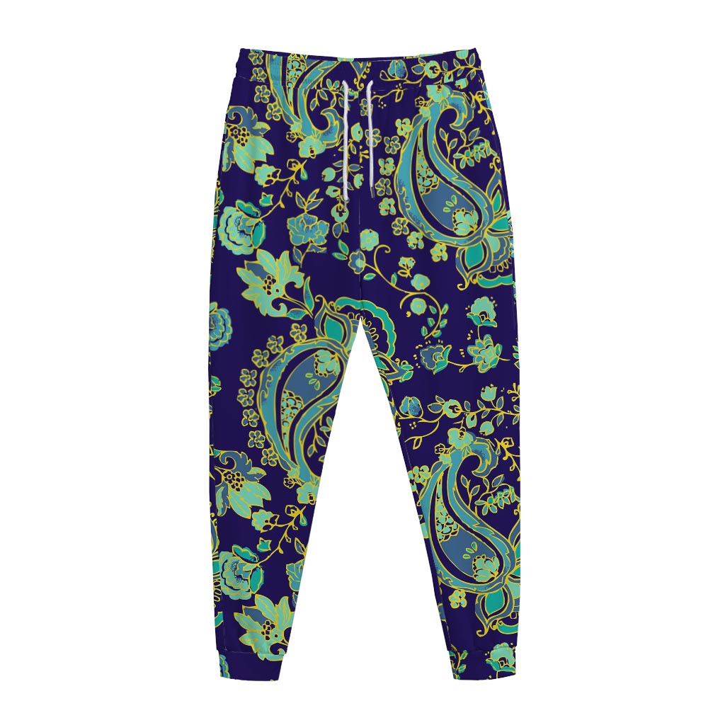 Blue Bohemian Paisley Pattern Print Jogger Pants