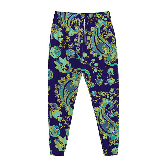 Blue Bohemian Paisley Pattern Print Jogger Pants