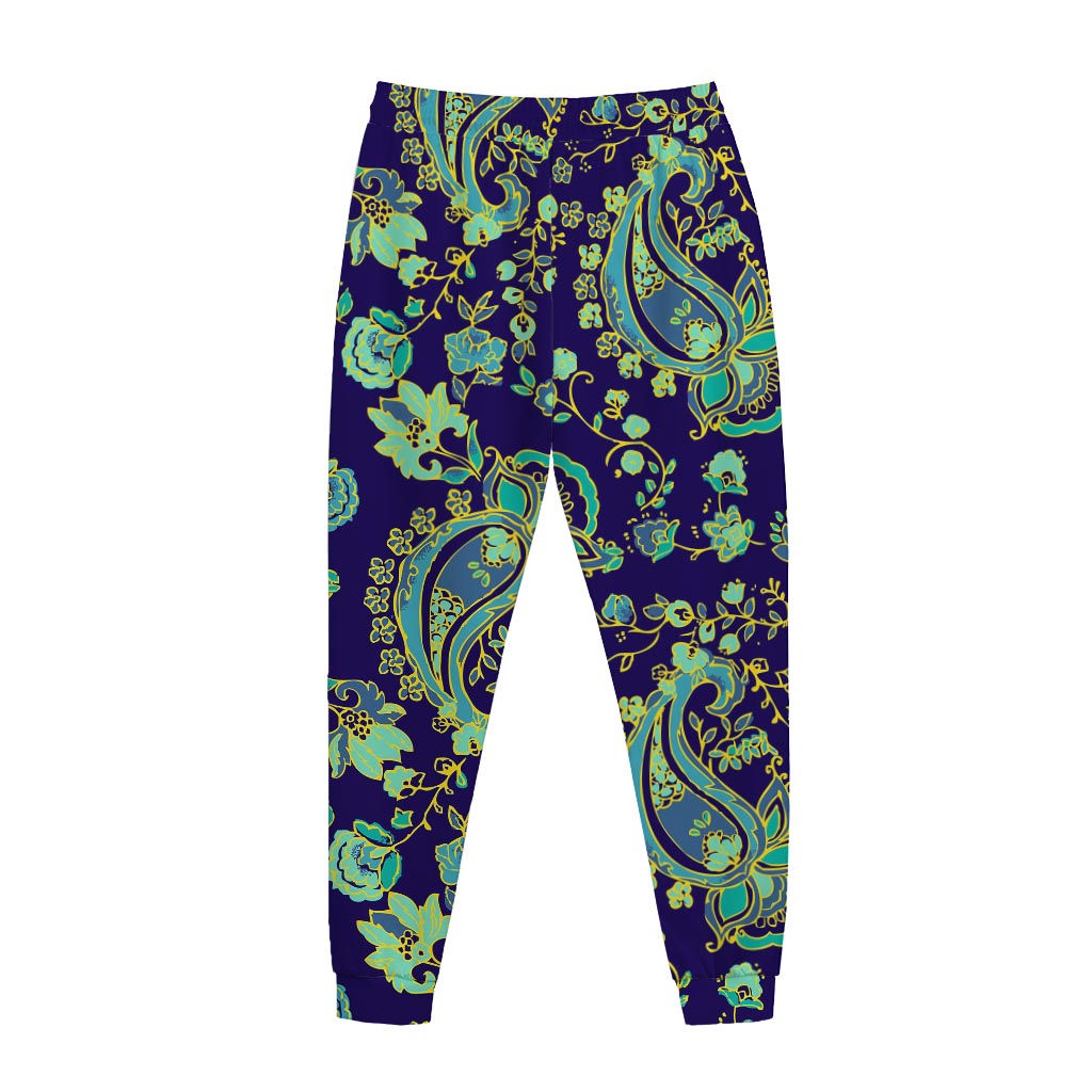 Blue Bohemian Paisley Pattern Print Jogger Pants