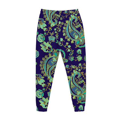 Blue Bohemian Paisley Pattern Print Jogger Pants