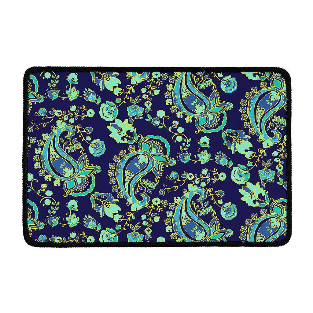 Blue Bohemian Paisley Pattern Print Kitchen Mat