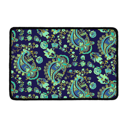 Blue Bohemian Paisley Pattern Print Kitchen Mat