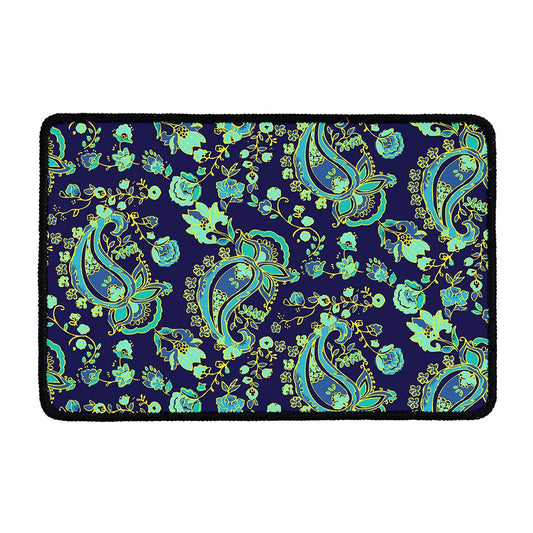 Blue Bohemian Paisley Pattern Print Kitchen Mat