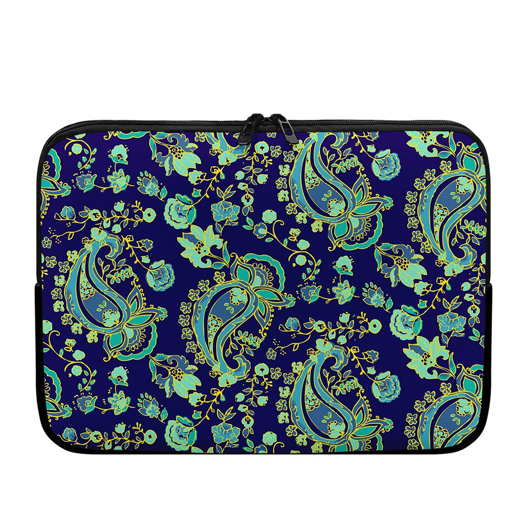 Blue Bohemian Paisley Pattern Print Laptop Sleeve