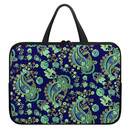 Blue Bohemian Paisley Pattern Print Laptop Sleeve With Handle