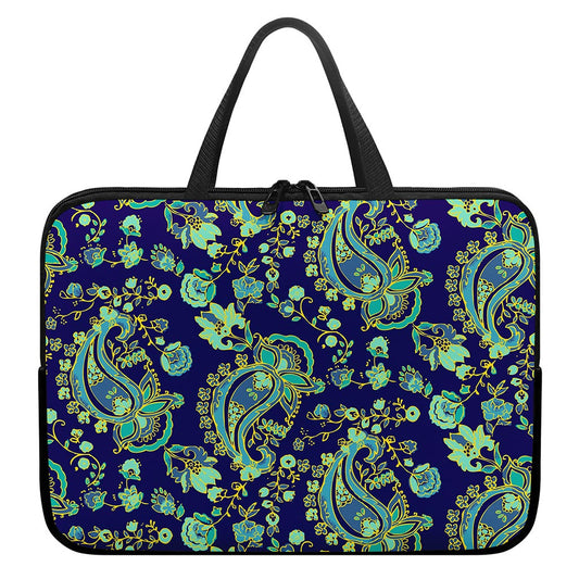 Blue Bohemian Paisley Pattern Print Laptop Sleeve With Handle