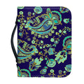 Blue Bohemian Paisley Pattern Print Leather Bible Cover
