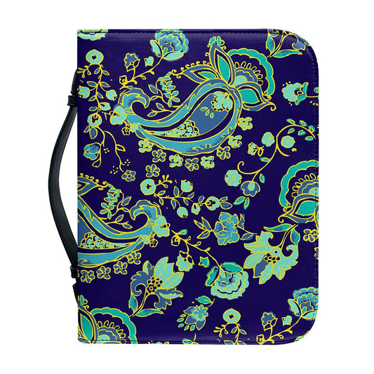 Blue Bohemian Paisley Pattern Print Leather Bible Cover