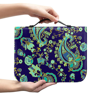 Blue Bohemian Paisley Pattern Print Leather Bible Cover