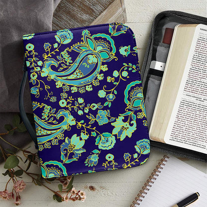 Blue Bohemian Paisley Pattern Print Leather Bible Cover