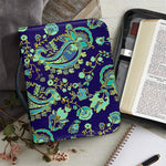 Blue Bohemian Paisley Pattern Print Leather Bible Cover