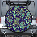 Blue Bohemian Paisley Pattern Print Leather Spare Tire Cover