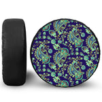 Blue Bohemian Paisley Pattern Print Leather Spare Tire Cover