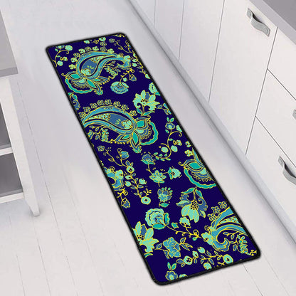 Blue Bohemian Paisley Pattern Print Long Kitchen Mat