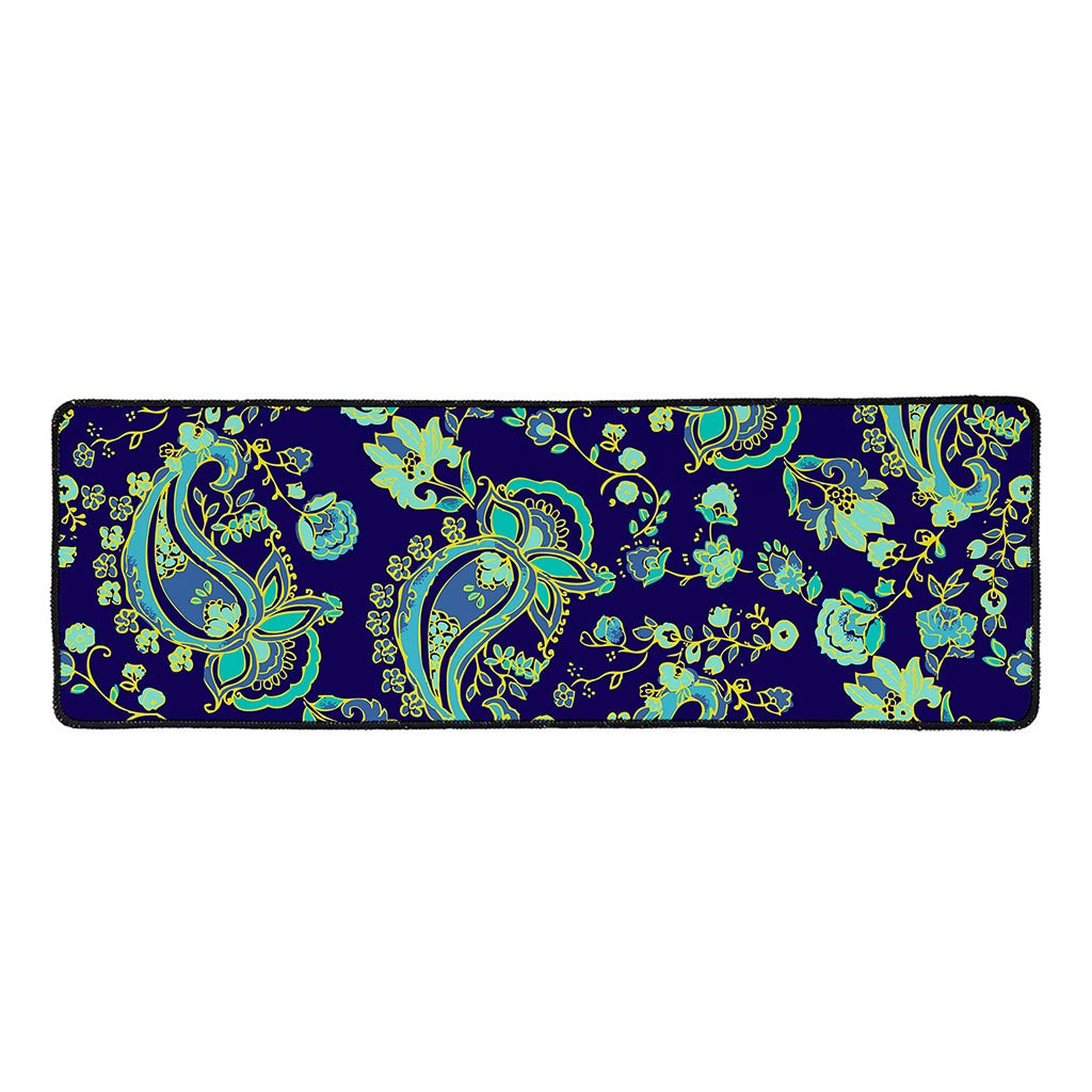 Blue Bohemian Paisley Pattern Print Long Kitchen Mat