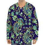 Blue Bohemian Paisley Pattern Print Long Sleeve Baseball Jersey