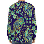 Blue Bohemian Paisley Pattern Print Long Sleeve Baseball Jersey