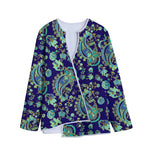 Blue Bohemian Paisley Pattern Print Long Sleeve Short Coat