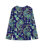 Blue Bohemian Paisley Pattern Print Long Sleeve Short Coat