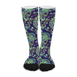 Blue Bohemian Paisley Pattern Print Long Socks