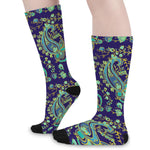 Blue Bohemian Paisley Pattern Print Long Socks