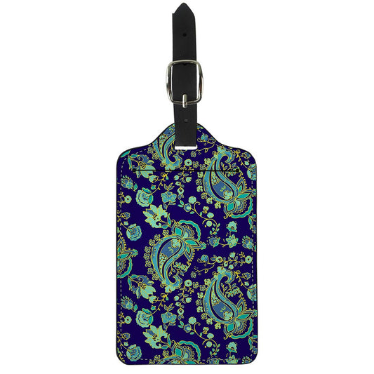 Blue Bohemian Paisley Pattern Print Luggage Tag