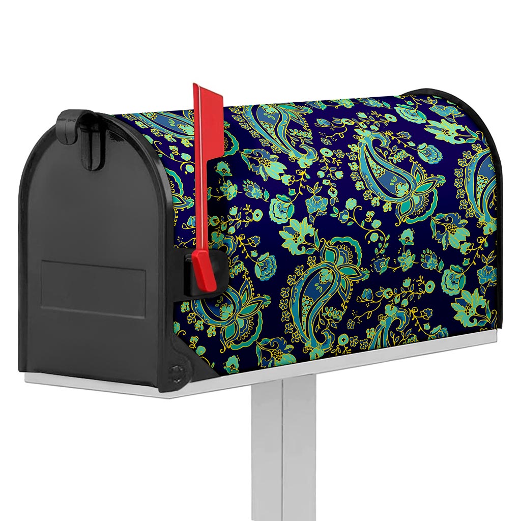Blue Bohemian Paisley Pattern Print Mailbox Cover
