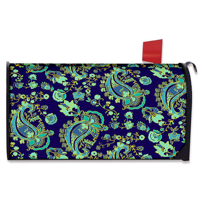 Blue Bohemian Paisley Pattern Print Mailbox Cover