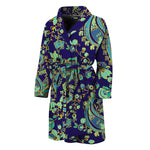 Blue Bohemian Paisley Pattern Print Men's Bathrobe