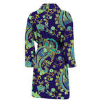 Blue Bohemian Paisley Pattern Print Men's Bathrobe