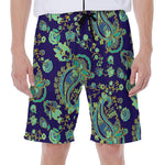 Blue Bohemian Paisley Pattern Print Men's Beach Shorts